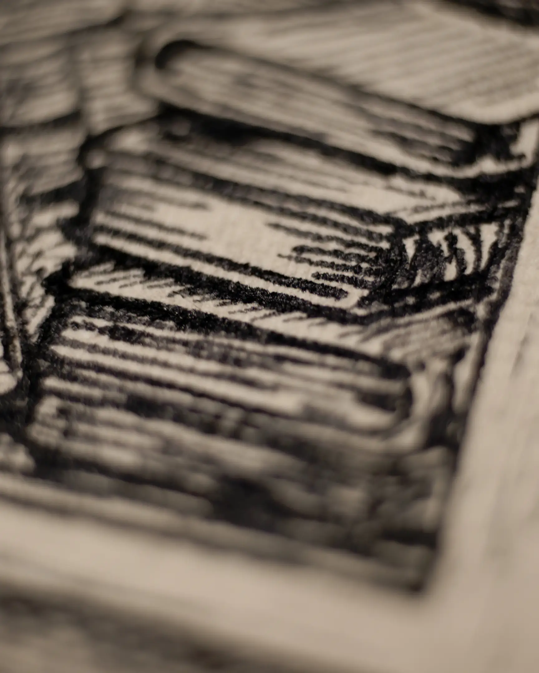 This shot focuses exclusively on the source of wisdom—monumental stacks of folios. The composition cuts away all distractions, leaving the viewer alone with the accumulated experience of humanity, materialized as endless spines and pages. We see masterful detail in the ink hatching: every binding and every shadow is drawn with striking precision. The absence of characters in this frame transforms the books from background into protagonists, creating a sense of silence and sacred awe before the power of knowledge. The fragment perfectly demonstrates the paper texture and the density of VSELÉNSKYI's graphic technique.