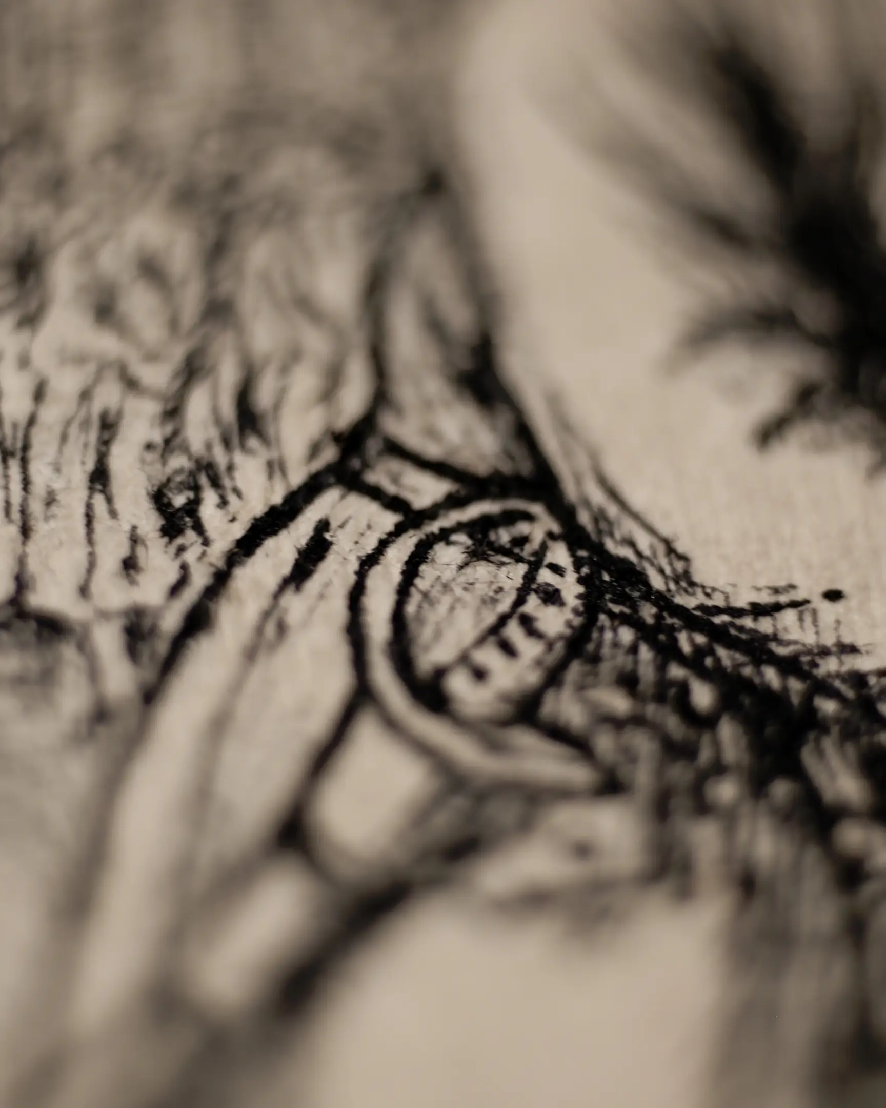 This close-up highlights the meticulous attention to detail that defines the VSELÉNSKYI style. The texture of the antique-style paper is clearly visible, providing a rich, organic backdrop for the sharp, decisive ink strokes of the sabre's hilt. Such focus on secondary elements enriches the narrative and reinforces the historical immersion of the artwork.