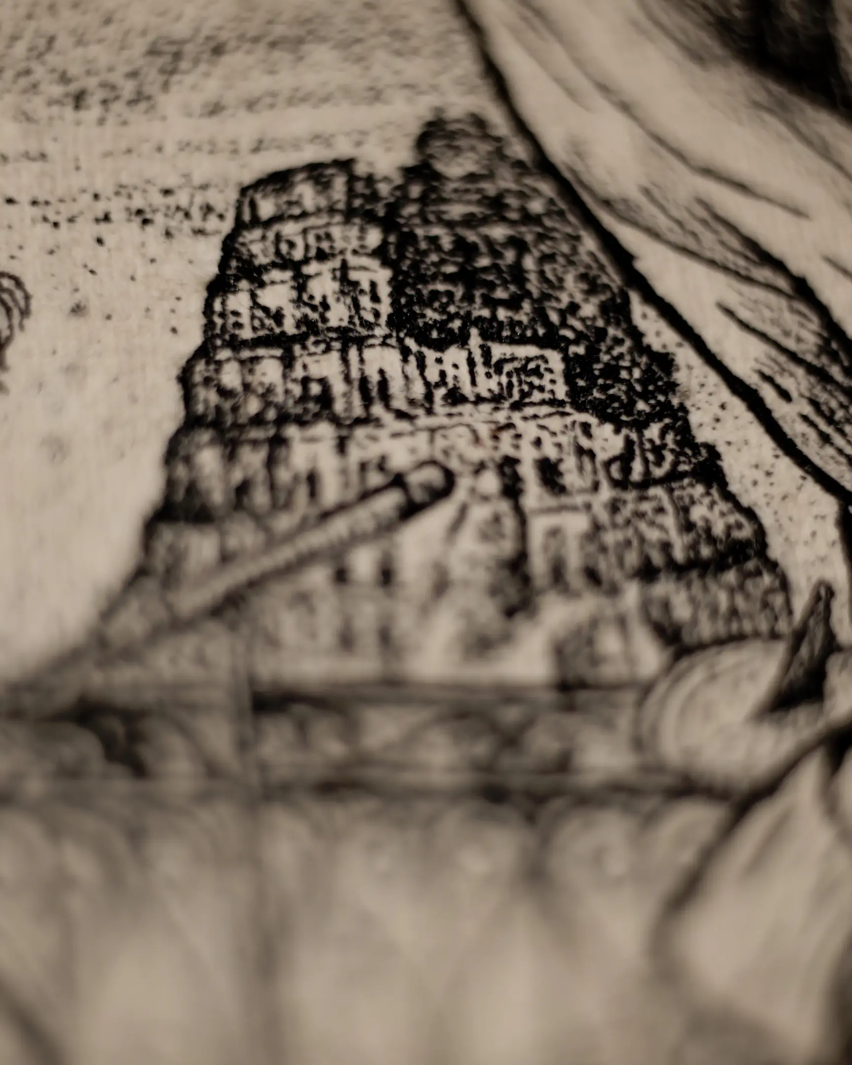 This detail showcases the artist’s focus on historical aesthetics. The transition from the sharp details of the frieze to the soft bokeh in the background emphasizes the tactile quality of the handmade paper, reflecting the "Long 19th Century" influence on the VSELÉNSKYI brand.
